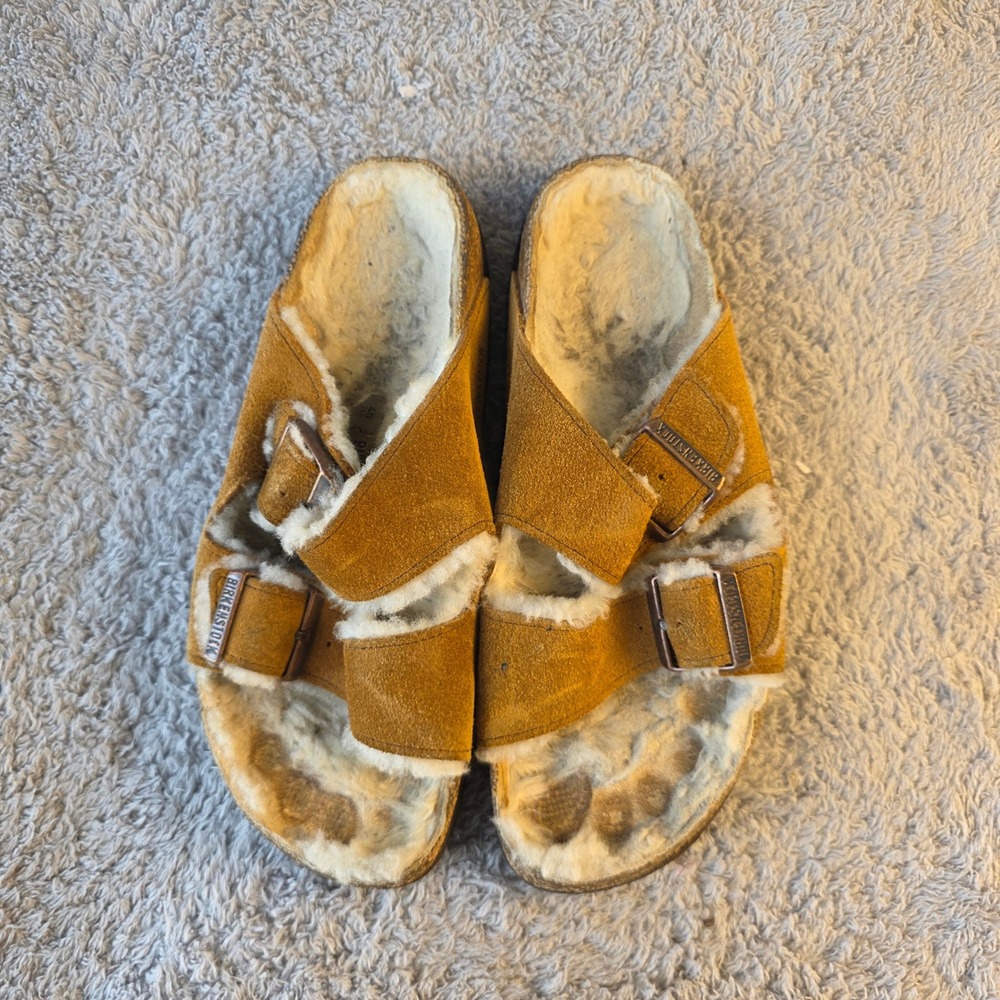 Birkenstock Arizona Shearling Suede‎ Leather Slides Sandals EU 40 WORN LIFE LEFT